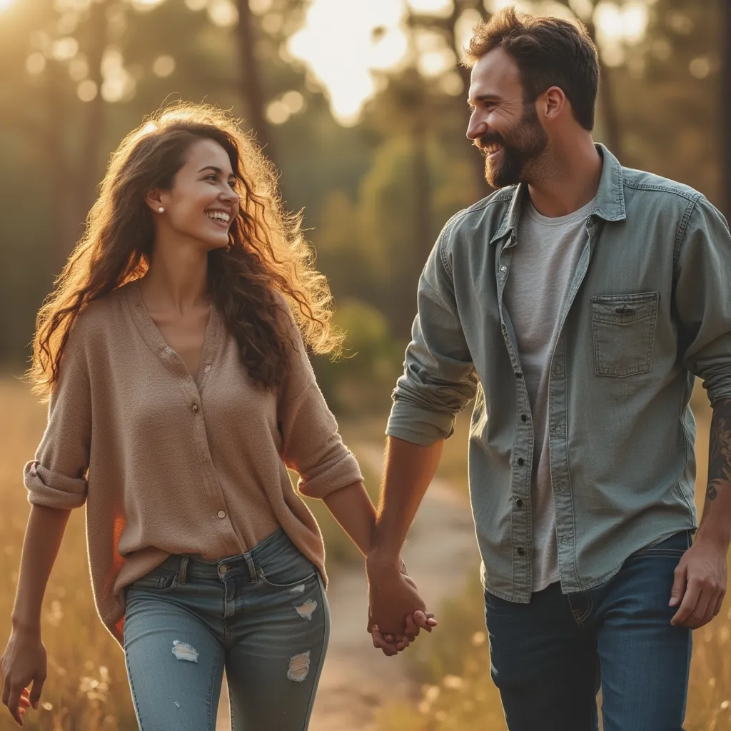Couple heureux se tenant la main