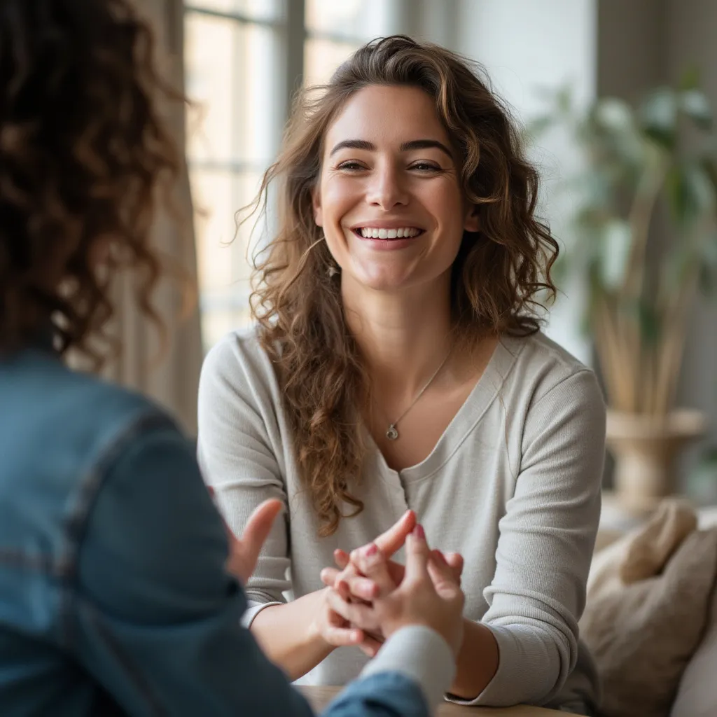 Femme souriante après une session de coaching